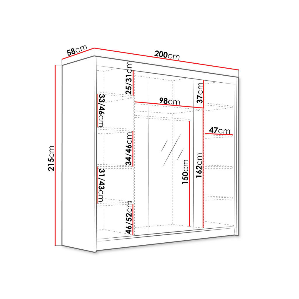Thumbnail - Mirjan24 Schiebetürenschrank, Mehrfarbig, Metall, Rechteckig, 200x215x58 cm, Schlafzimmer, Kleiderschränke, Schwebetüren...