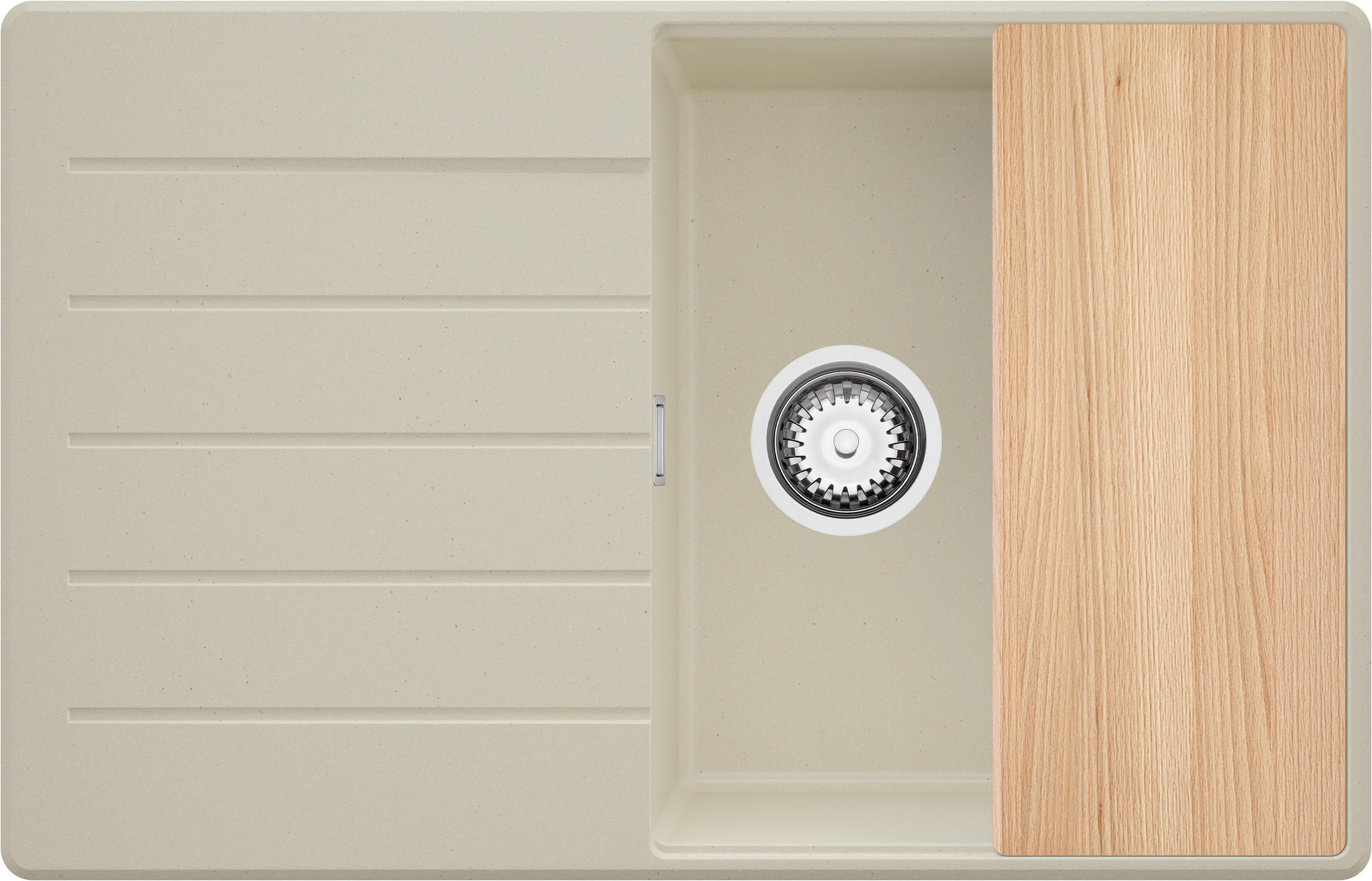 SPÜLBECKEN Kopenhagen, 2-er set Beige 78/50 cm 1 Becken + Ablauf-Set + Schneidebrett ab 50er Unterschrank - Chromfarben/Beige, Kunststoff (78/20/50cm) - Primagran