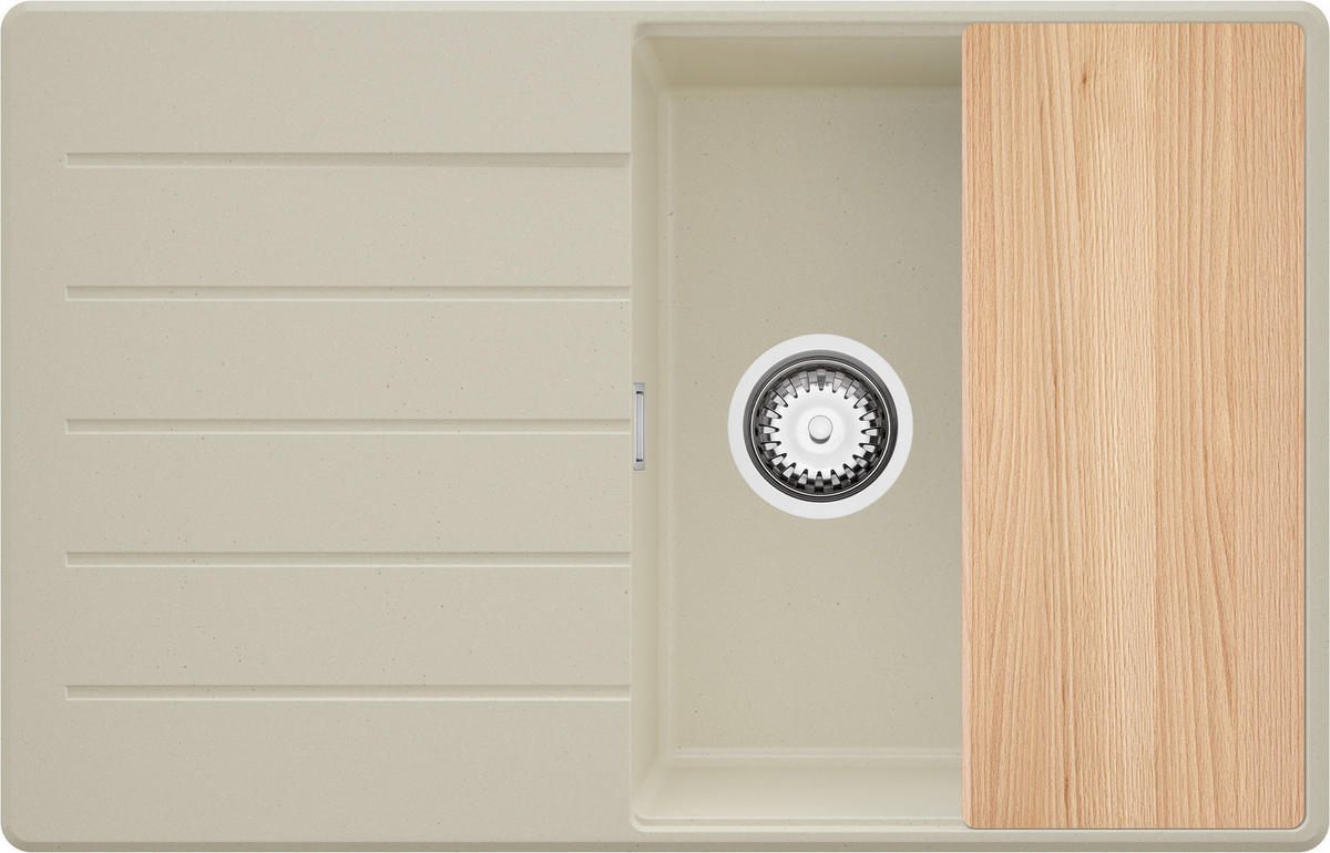 SPÜLBECKEN Kopenhagen, 2-er set Beige 78/50 cm 1 Becken + Ablauf-Set + Schneidebrett ab 50er Unterschrank - Chromfarben/Beige, Kunststoff (78/20/50cm) - Primagran