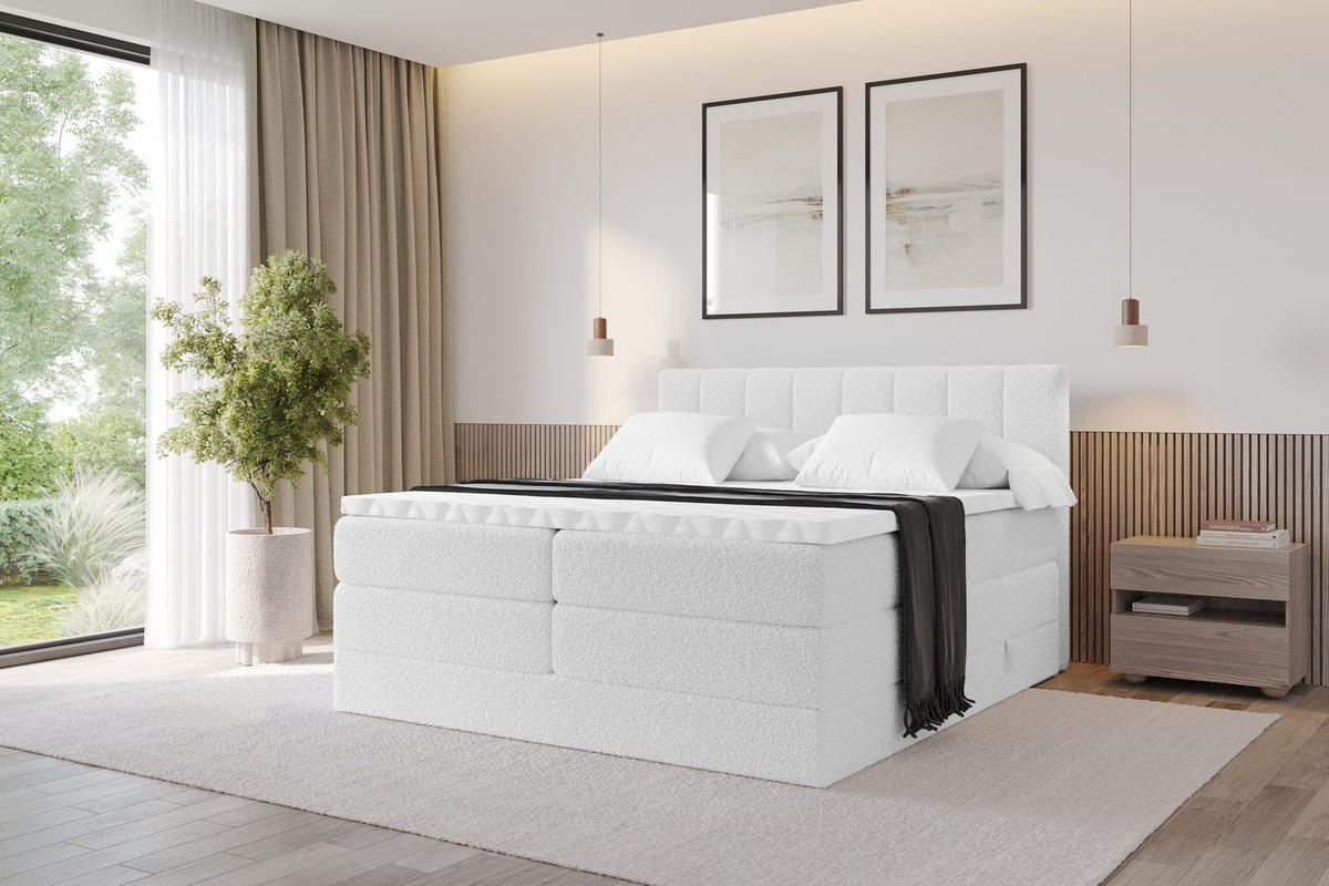 BOXSPRINGOVÁ POSTEL s matrací H3/H4 - OTTA KING - 180x200 cm Bílá - bílá, kompozitní dřevo (180/200cm) - ALTDECOR