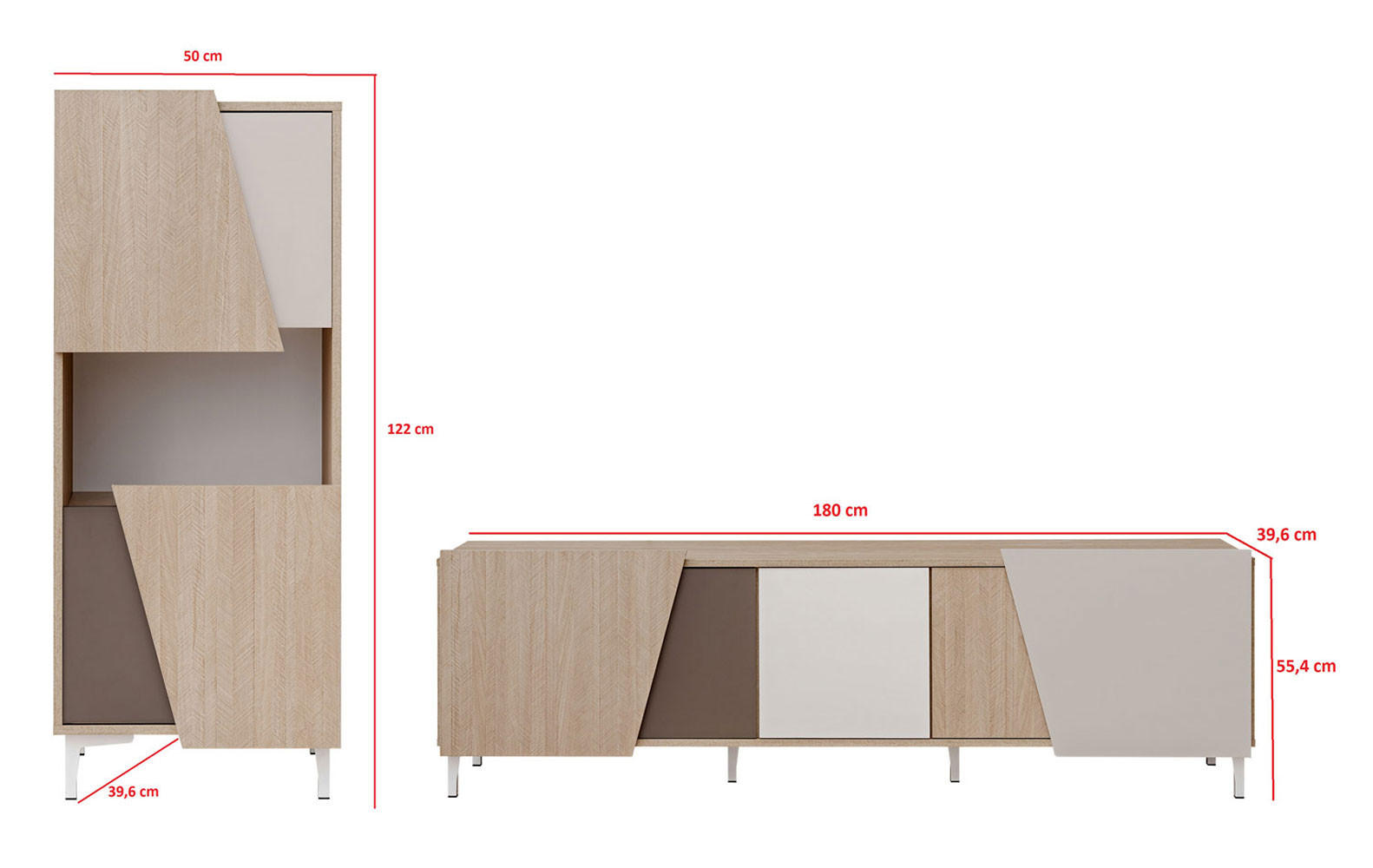 WOHNZIMMER SET Viste braun / weiß hochglanz 230cm / 40 cm / 122cm - Ecru/Weiß Hochglanz, Holz/Holzwerkstoff (230/122/40cm) - Furnival