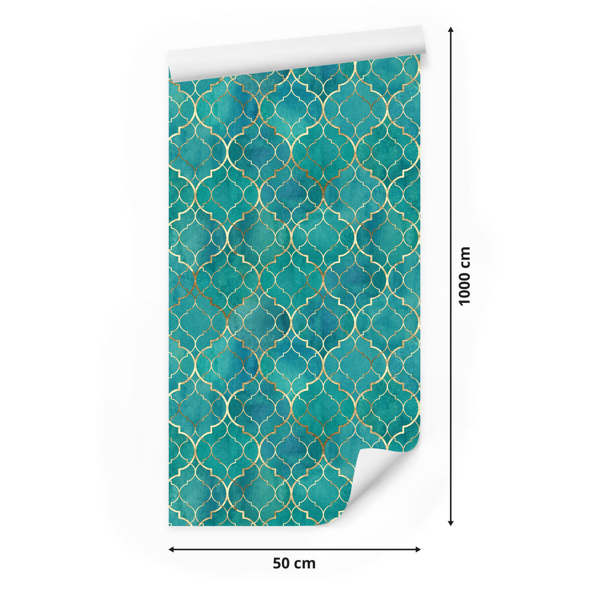 VLIESTAPETE Glamour-Ornamente – Türkis, Goldfarben – 50x1000 cm - Türkis/Goldfarben, Papier (50/1000cm) - Muralo
