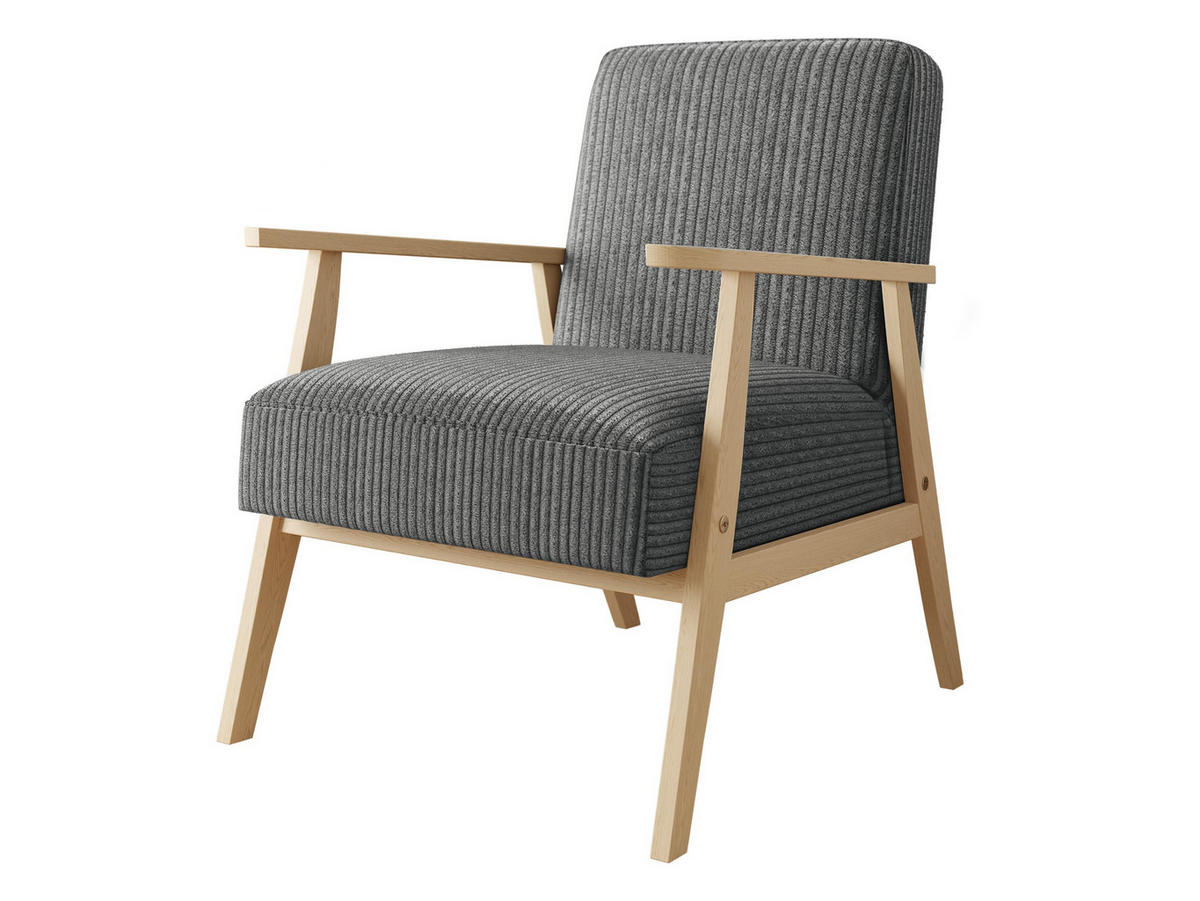 SESSEL Retro Cord - Naturfarben/Grau, Holz/Textil (59/76/67cm) - MIRJAN24