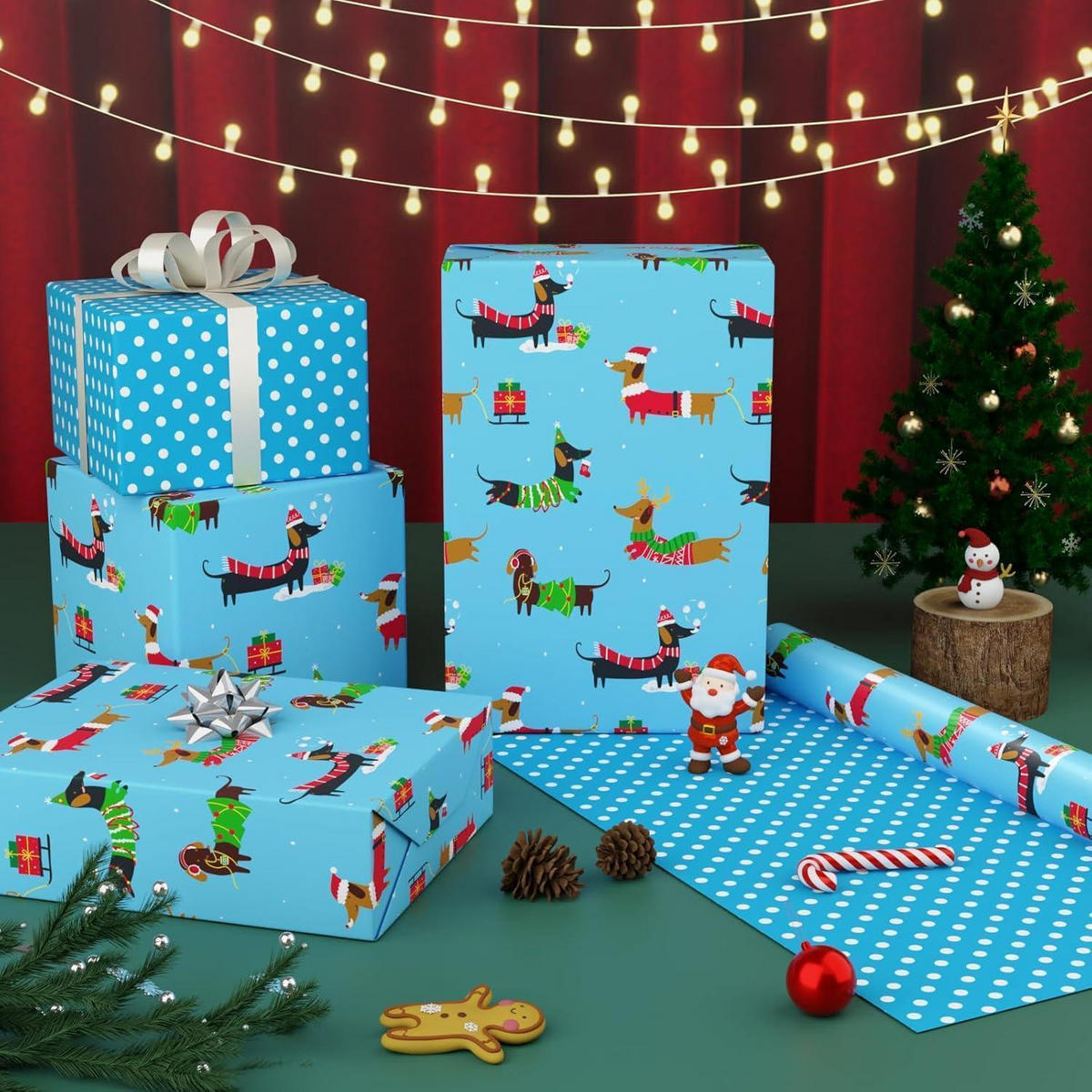 GESCHENKPAPIERROLLE mit Dackelmotiv 43 cm x 10 m - Blau, Papier (43.2/0.1/1020cm)