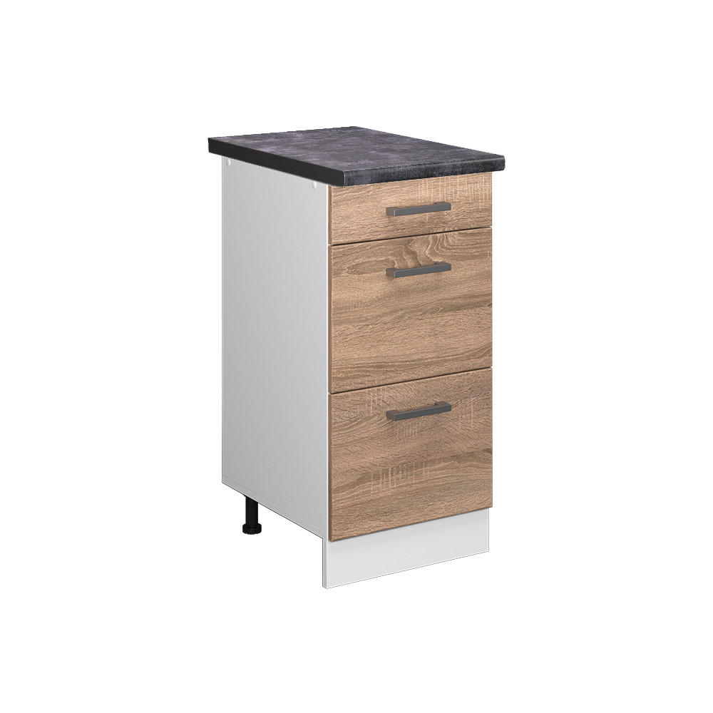 KÜCHENUNTERSCHRANK R-Line Sonoma 40 cm mit Schubladen, AP Anthrazit - Weiß/Sonoma Eiche, Holzwerkstoff (40/81.6/60cm) - Vicco