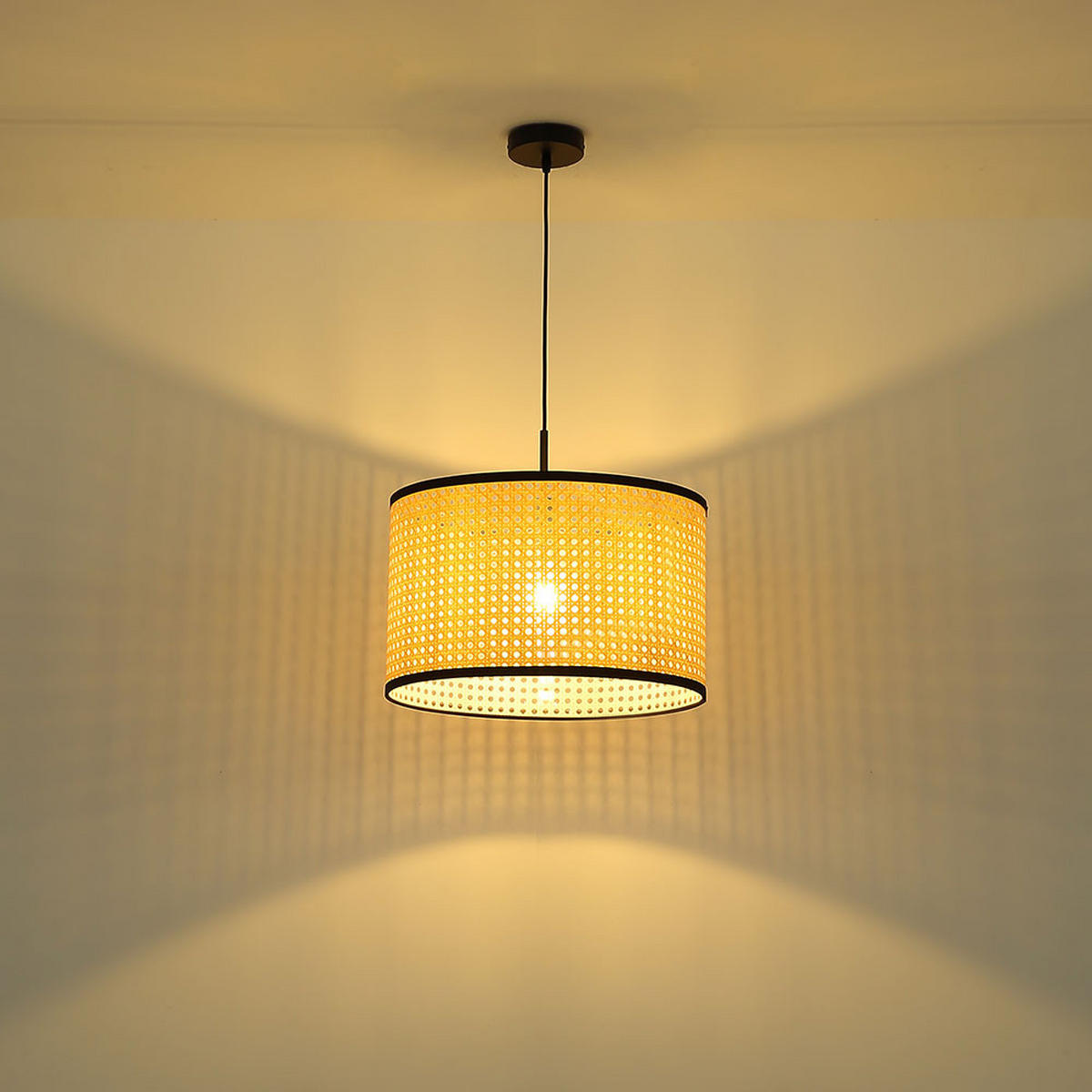 HÄNGELEUCHTE Bambus-Optik Braun Natur - Braun, Metall (45/45/140cm) - Globo Lighting