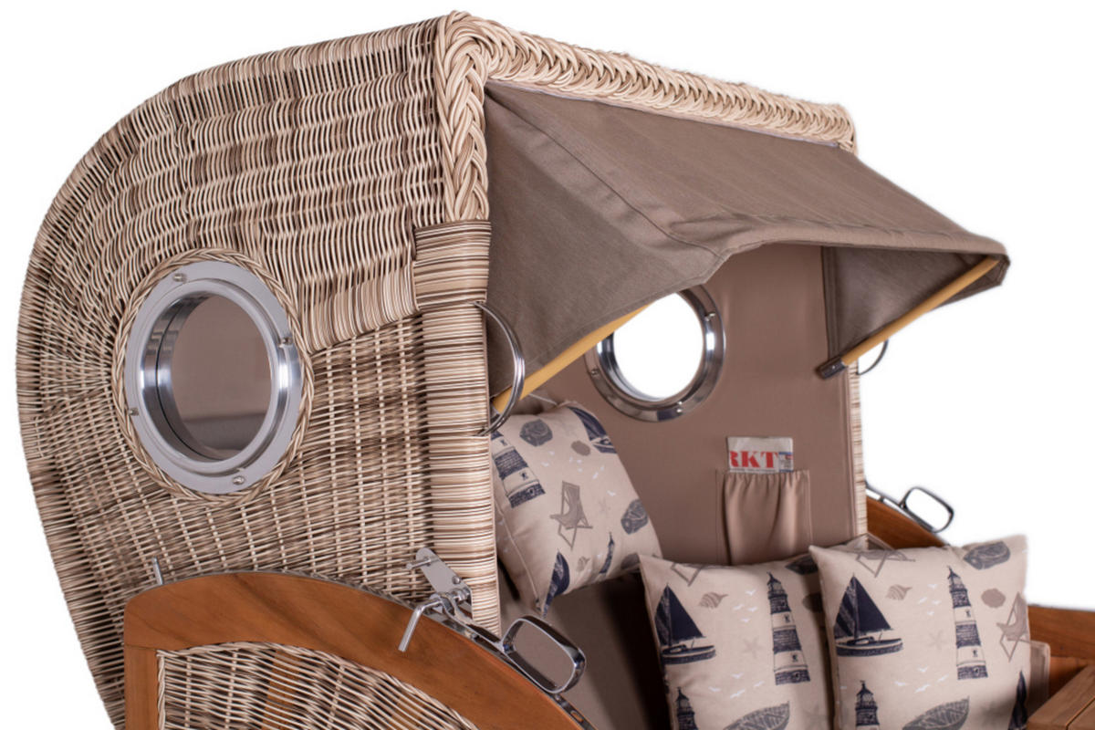 STRANDKORB XXL Düne Grande Teak PE Shell - Braun/Grau, Metall (142/170/95cm) - Mr. Deko