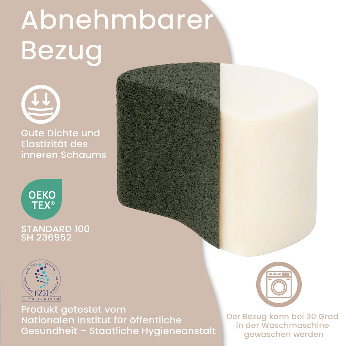 SITZSACK Halbmond 54/36/35 cm, weicher Bouclé 315 g/m², Grün - Grün, Textil (36/35/54cm) - Dreamroots