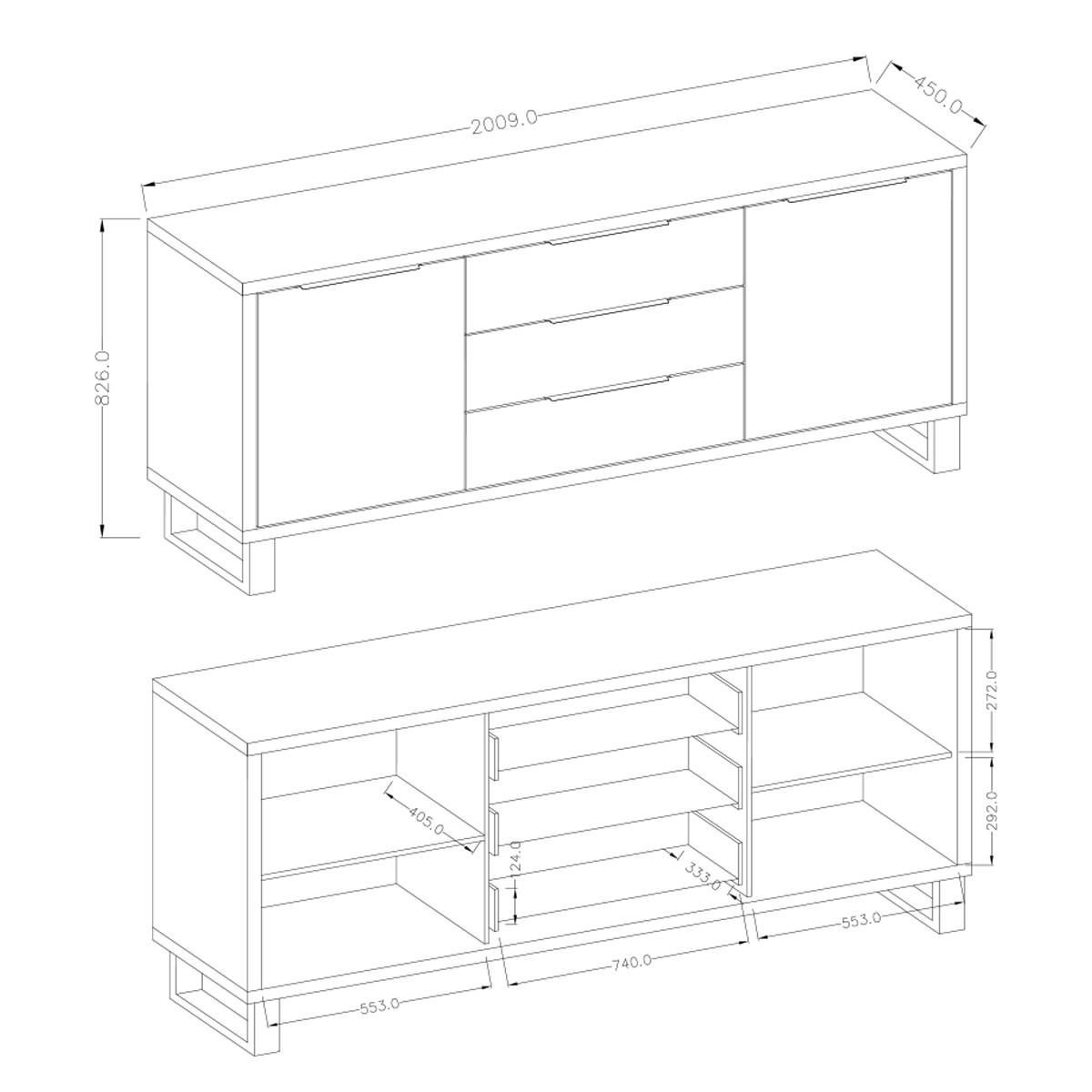 SIDEBOARD Eden Holz und Metall - Braun, Holzwerkstoff (201/83/45cm) - Petits-meubles