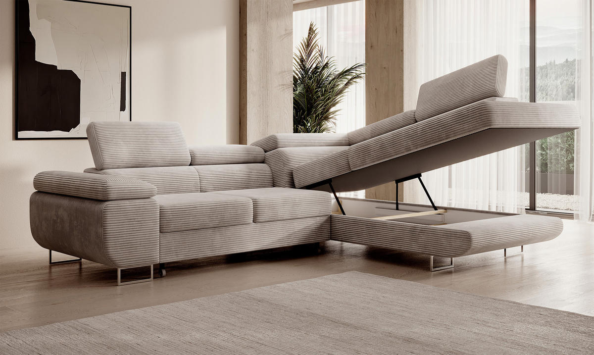 ECKSOFA Stevil Graubeige Cordbezug - Greige/Silberfarben, Textil/Metall (275/203cm) - Selsey