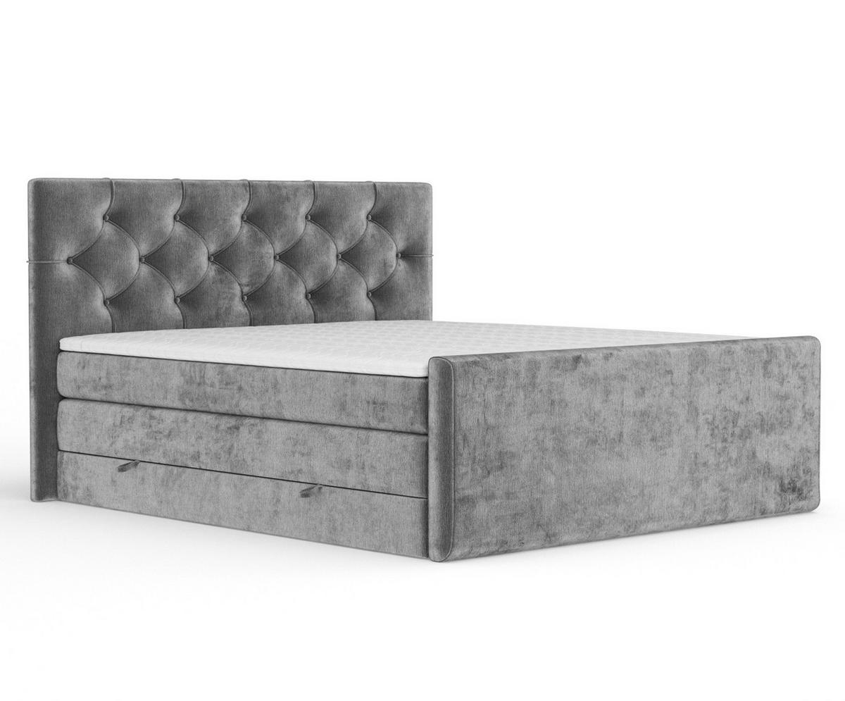 BOXSPRINGBETT Hugo Grau 200/200 cm - Schwarz/Grau, Holz/Holzwerkstoff (200/200cm) - Maison de Reve