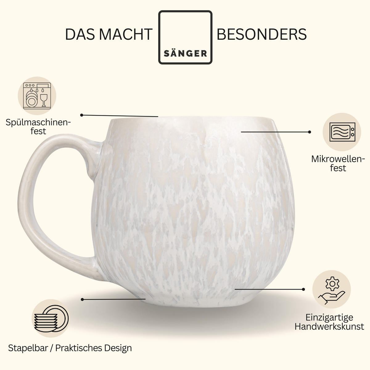 CAPPUCCINOBECHER SET KORFU - 4 teilig aus Steingut - Creme, Keramik (8.5/9.5/8.5cm) - Sänger