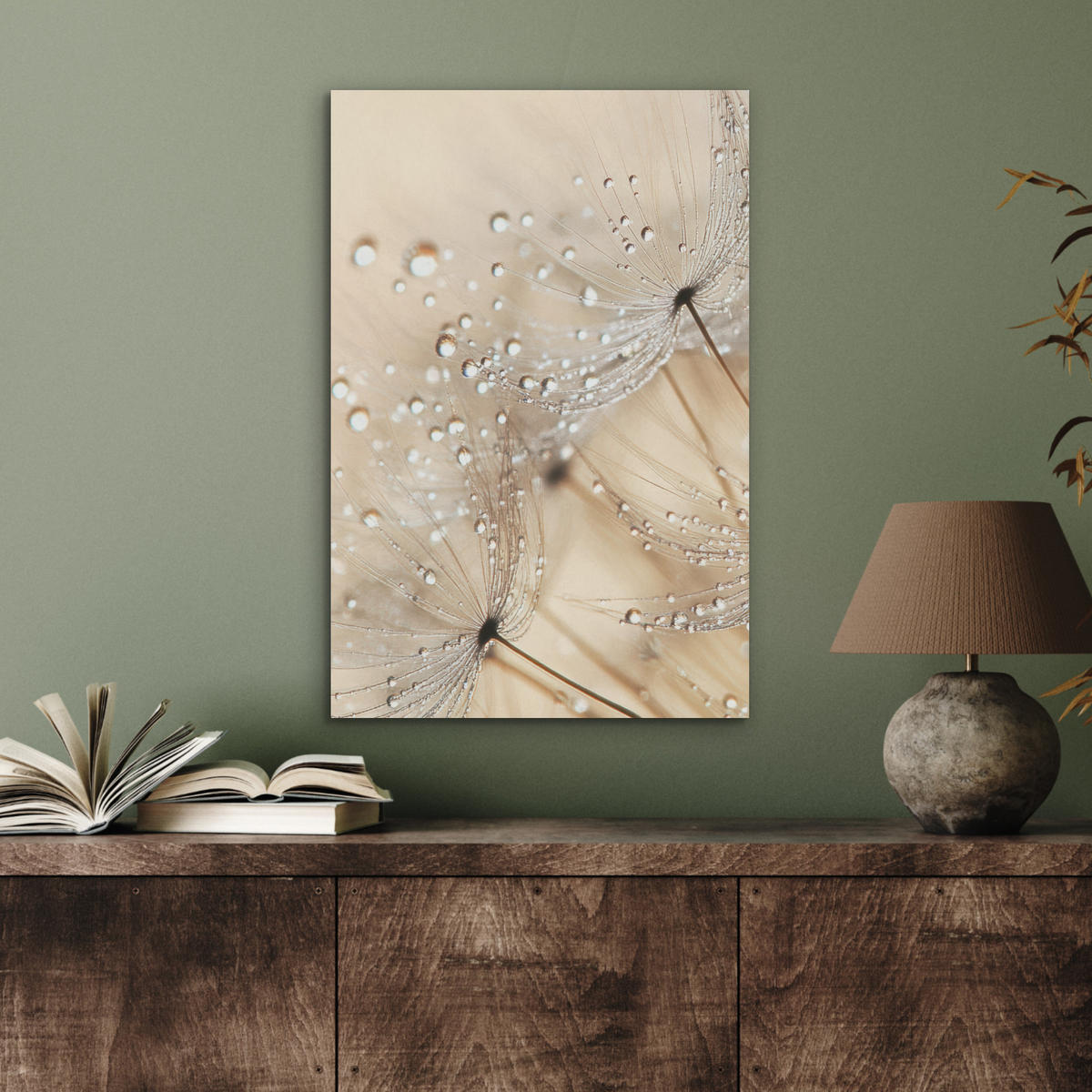 AKUSTIKBILD Löwenzahn - Abstrakt - Natur - Beige Kunstdruck Schlafzimmer 50x70 cm - Braun, Kunststoff (50/70/0.9cm) - MuchoWow
