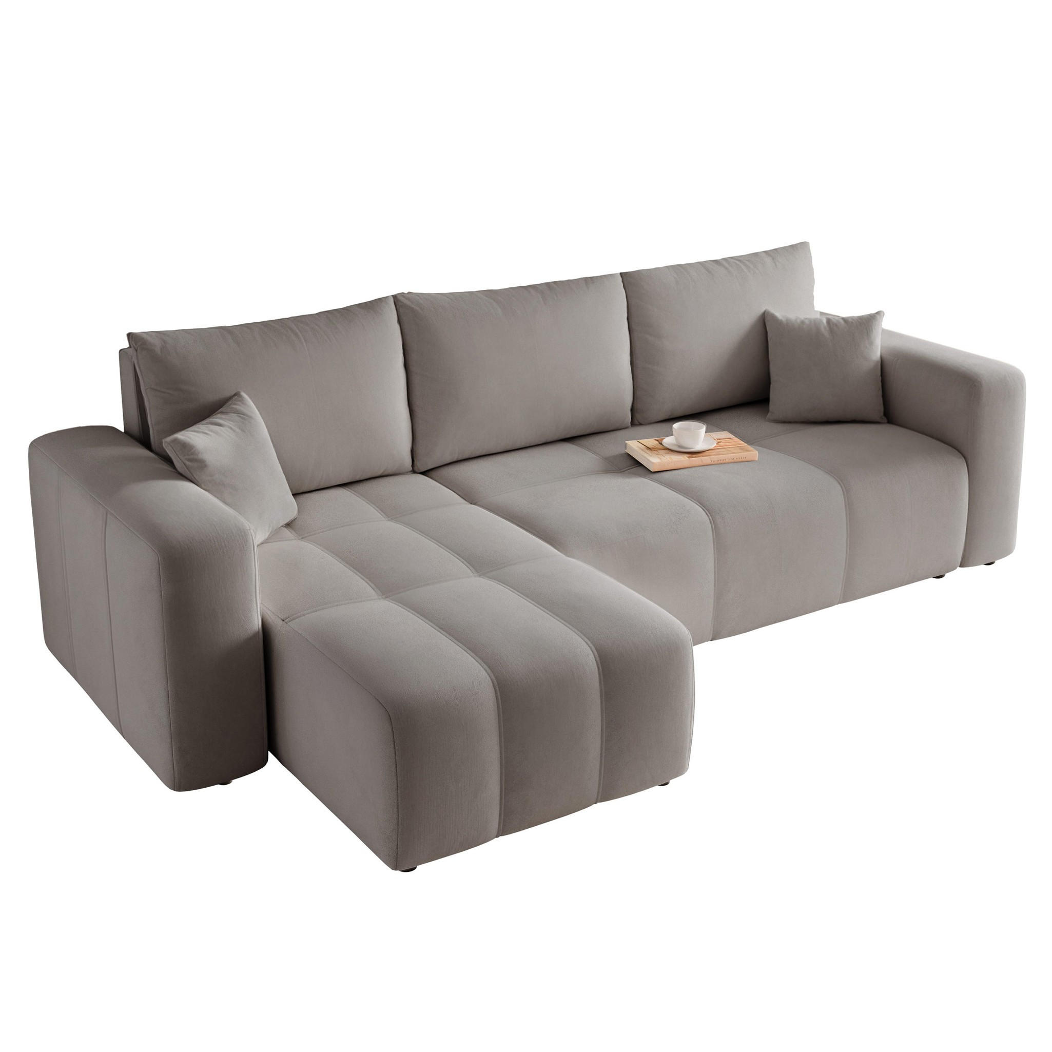 ECKSOFA Leros Mit Schlaffunktion - Grau, Holzwerkstoff/Textil (248/145cm) - Fun Möbel