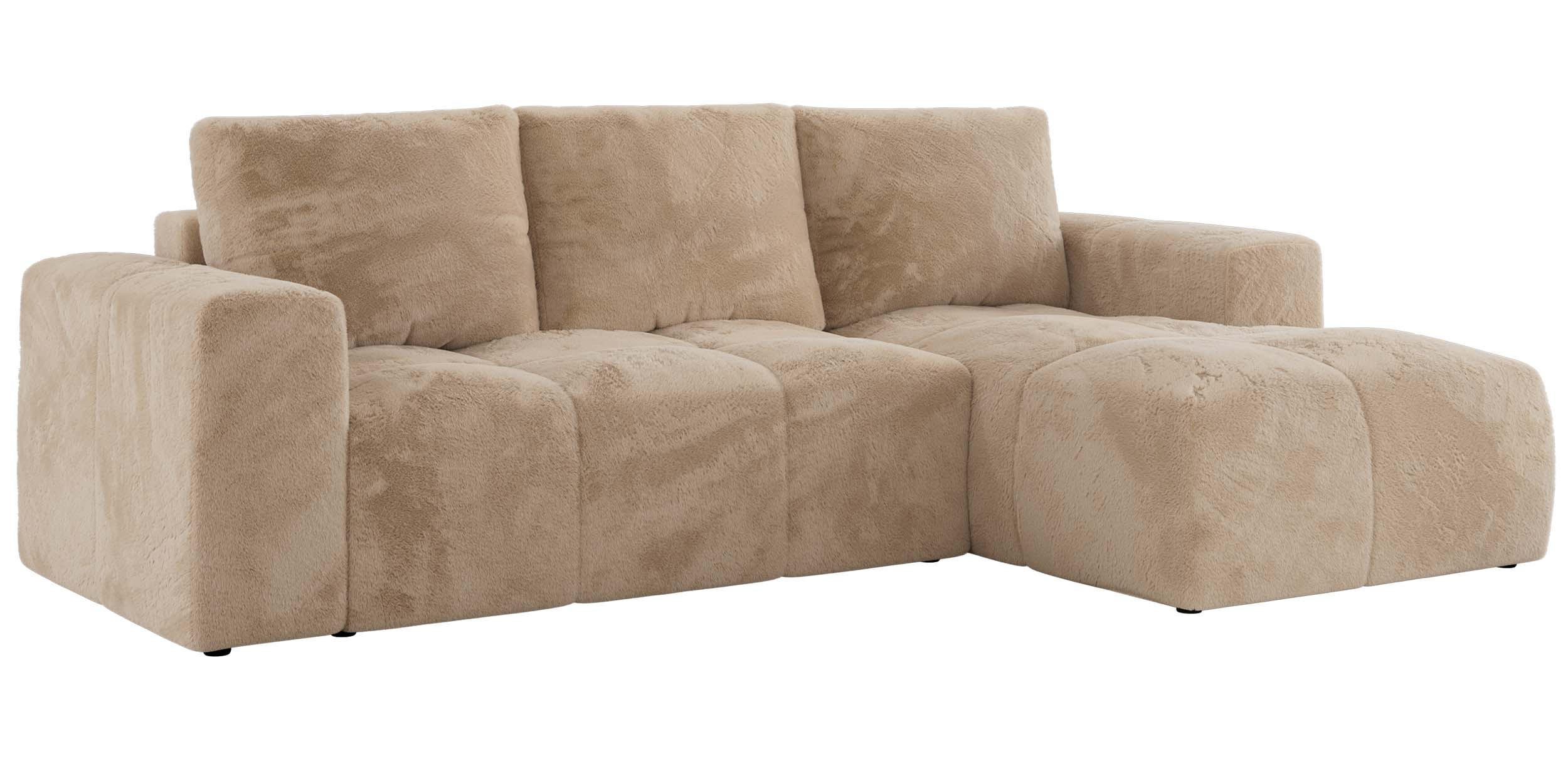 ECKSOFA MONIVA Beige Plüsch - Rechts - Beige/Schwarz, Textil (266/164cm) - MKS