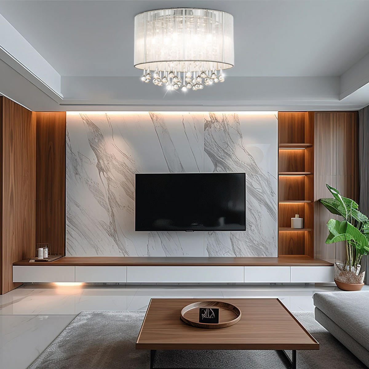 LED DECKENLEUCHTE Sierra Silber Kristalle klar - Silberfarben, Glas (40/40/29cm) - Globo Lighting