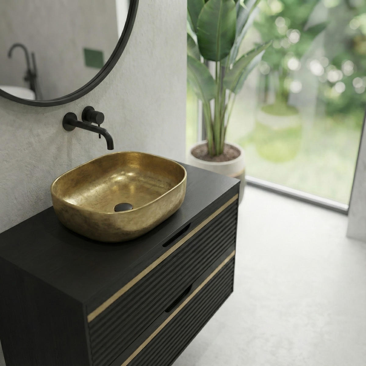 WASCHBECKENUNTERSCHRANK Varo 2 Schubladen Schwarz Matt - 80 x 46 x 52 cm - Schwarz, Holz (80/46/50cm) - Badplaats