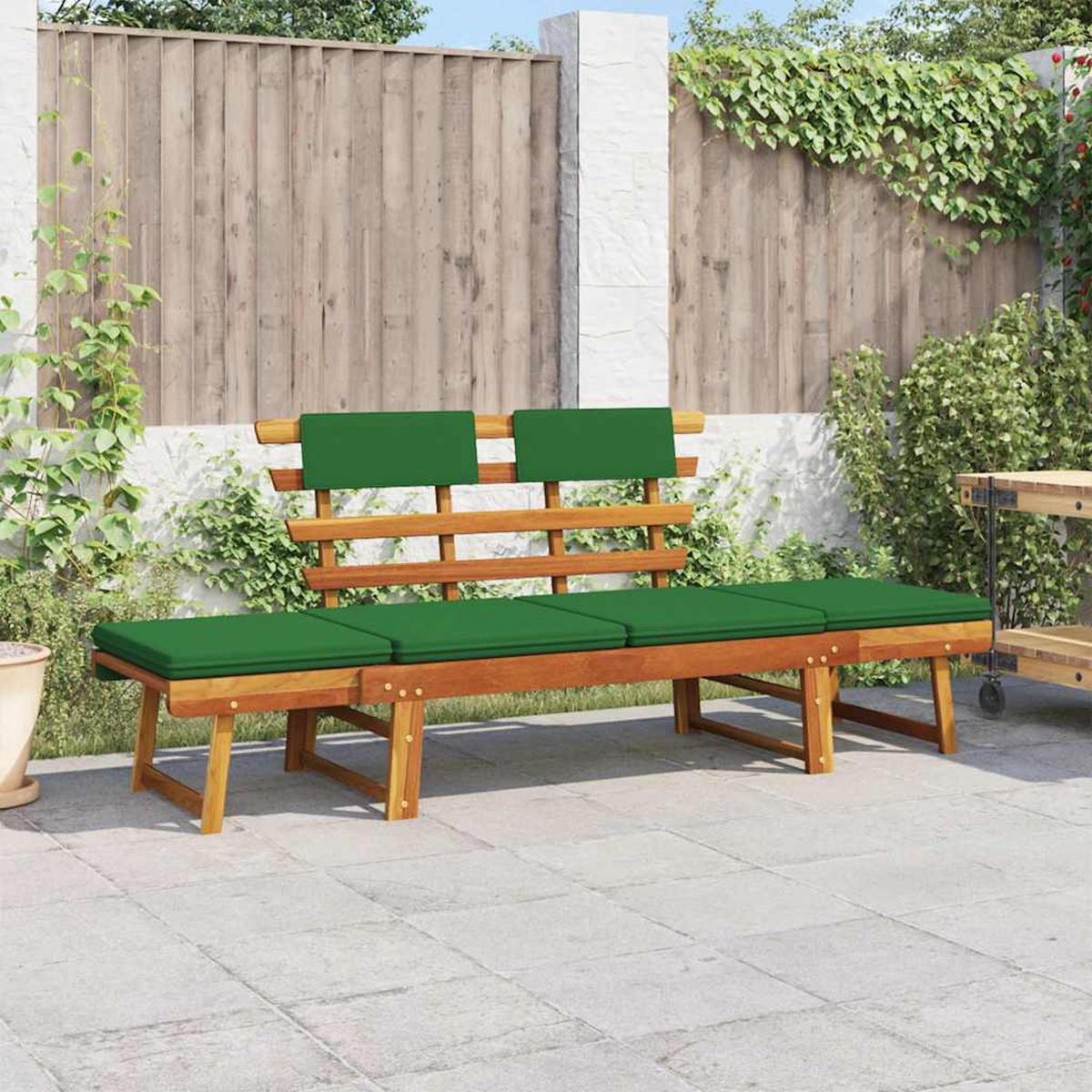 GARTENBANK mit Auflagen 2-in-1 190 cm Massivholz Akazie - Grün, Holz (190/74/68cm) - furnicato