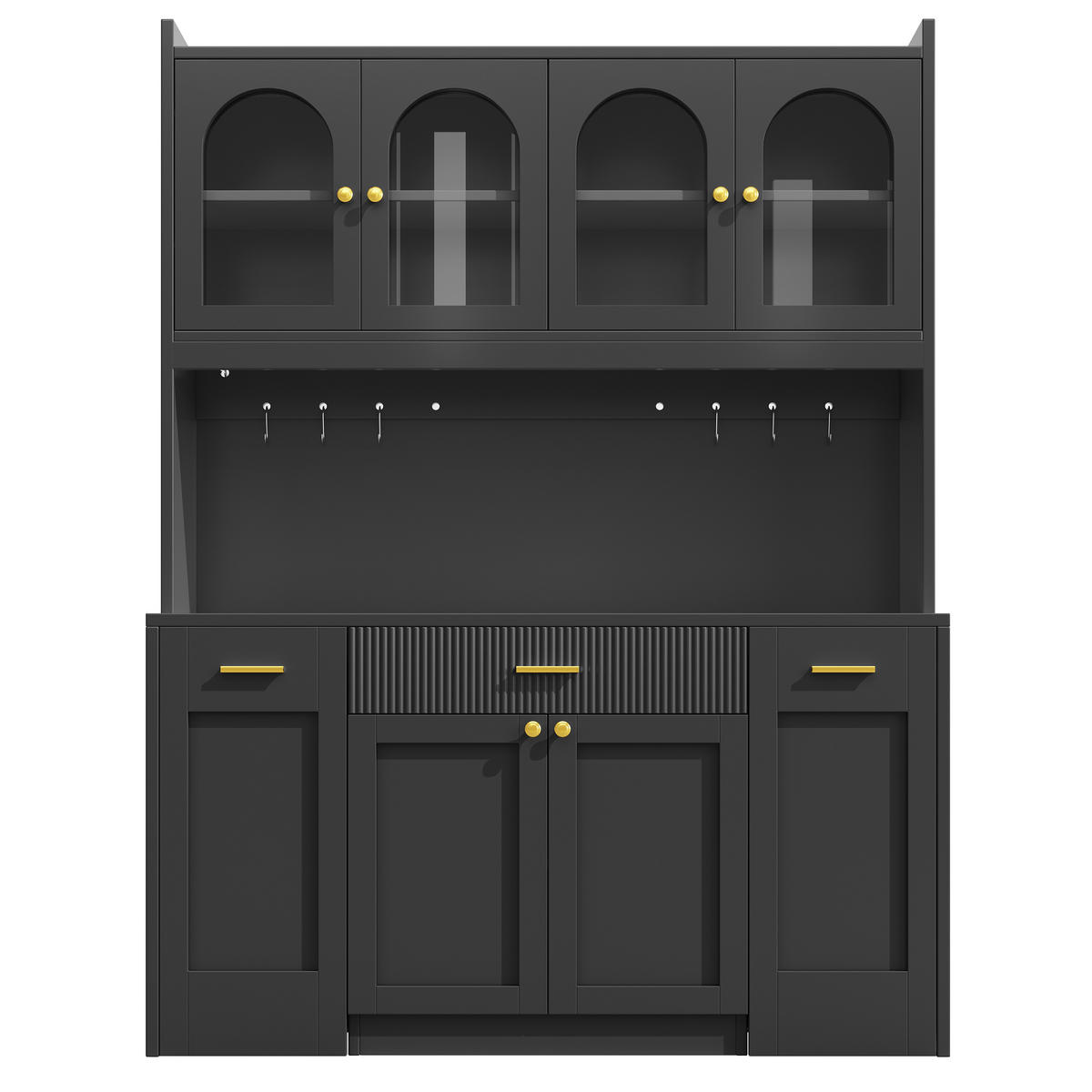 HIGHBOARD Schwarz 120×40×187 cm mit RGB-LED und Glasvitrinen aus Holzwerkstoff - Schwarz, Holzwerkstoff (120/187/40cm) - Luhomfu