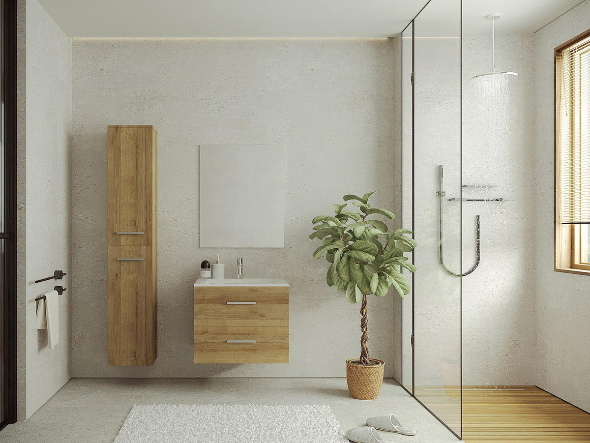 BADSCHRANK - 30 cm x 25 cm - Holz, Platte - Naturfarben Hell - KAYLA - Naturfarben, Holz (30/160/25cm) - Vente-Unique