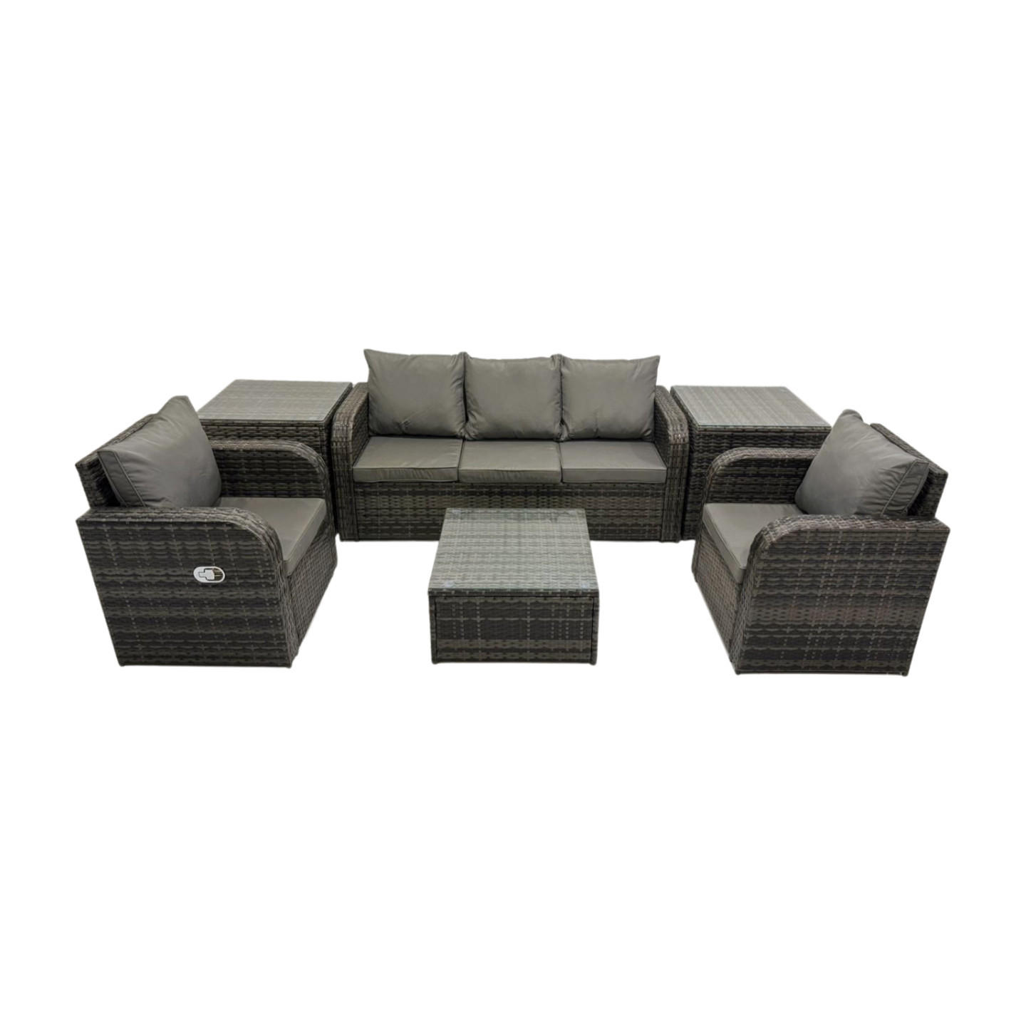 GARTENMÖBELGARNITUR mit KISSEN Polyrattan Dunkelgrau 5-Sitzer - Dunkelgrau/Grau, Glas/Kunststoff - Fimous
