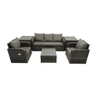 GARTENMÖBELGARNITUR mit KISSEN Polyrattan Dunkelgrau 5-Sitzer - Dunkelgrau/Grau, Glas/Kunststoff - Fimous