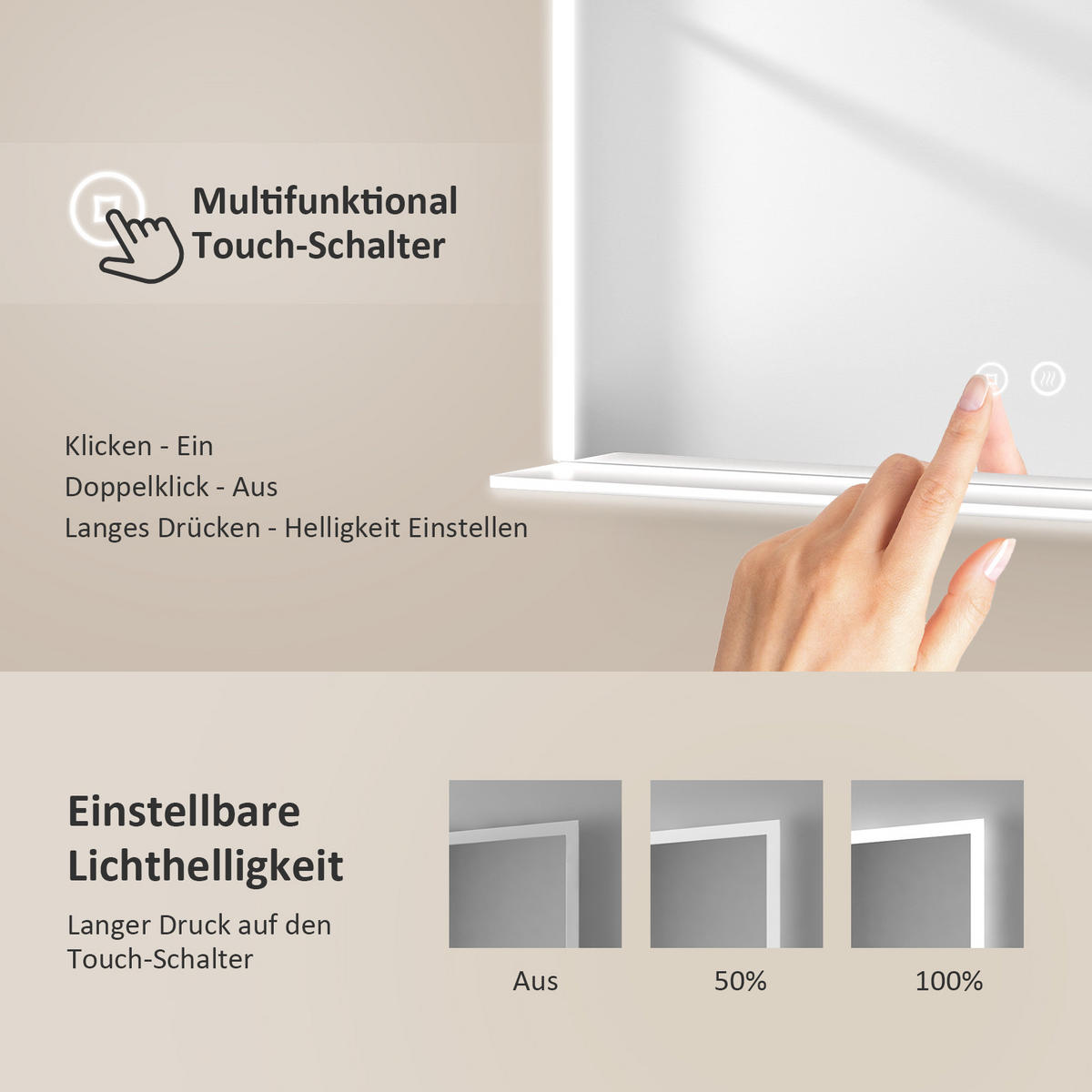 BADSPIEGEL mit Beleuchtung mit Ablage 80/60 cm - Weiß, Glas (60/3/80cm) - EMKE