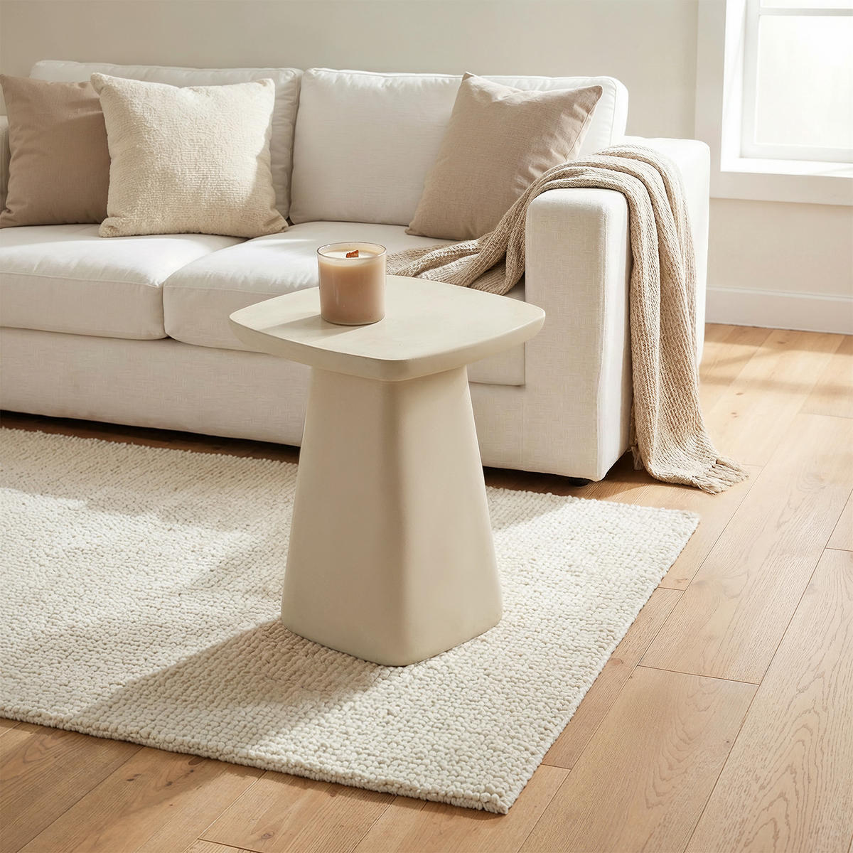 BEISTELLTISCH HORIZON aus Beton 40 x 40 x 50.8 cm - Creme, Naturmaterialien (40/40/50.8cm) - Elementi