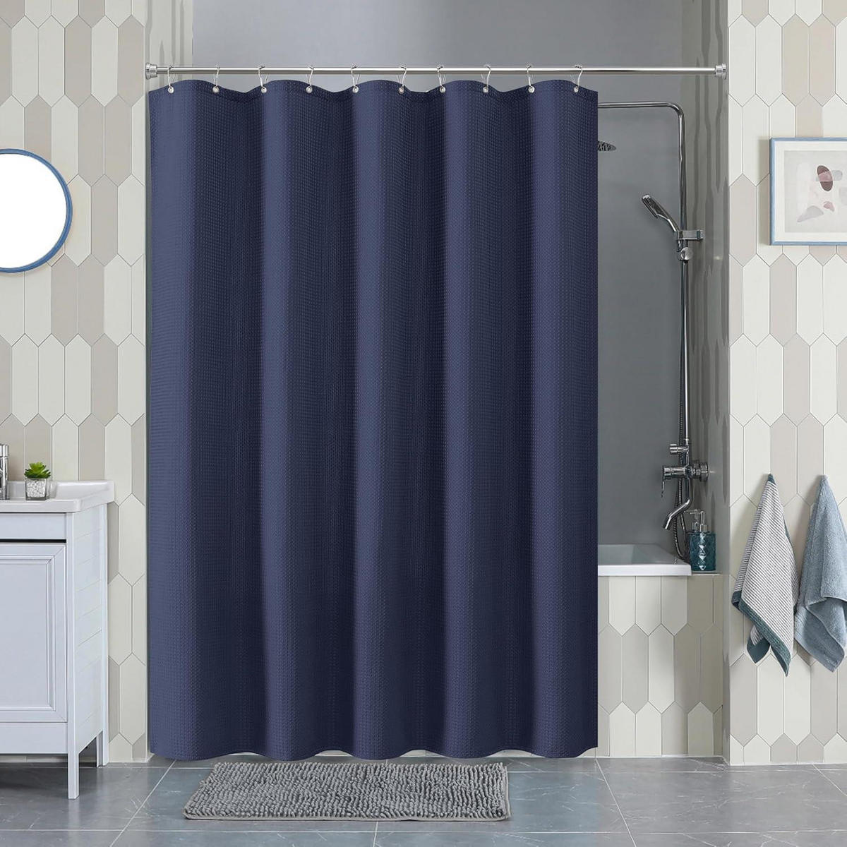 DUSCHVORHANG Waffelstoff Marineblau 152 x 182 cm - Dunkelblau, Textil (152/182cm)