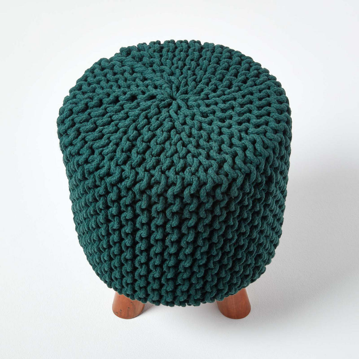 STRICK-HOCKER tannengrün, Dreibein 32/32/42 cm - Waldgrün, Textil (32/42/32cm) - Homescapes