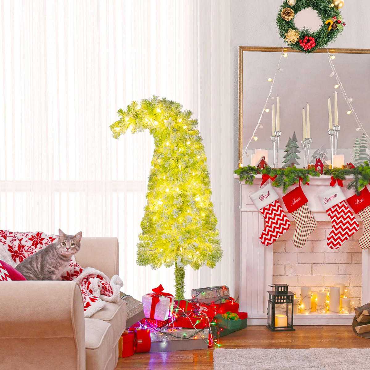 WEIHNACHTSBAUM mit 8 Lichtmodi Beleuchtung und Schnee biegbarer Spitze 150 cm grün - Grün, Metall (150cm) - COSTWAY