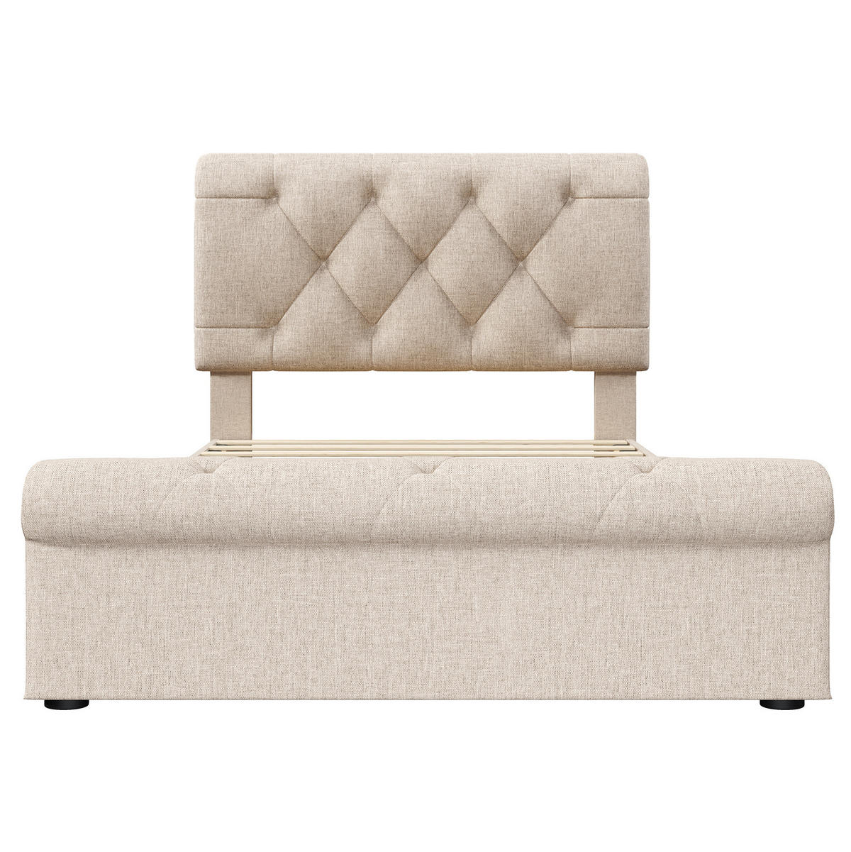 POLSTERBETT 90/200 cm Natur aus Metall und Holz mit 2 Schubladen - Naturfarben, Metall (90/200cm) - OKMYHOME