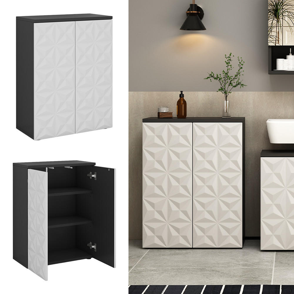 MIDISCHRANK Edge Schwarz 60 x 79.5 cm mit 2 Türen und 3 Fächer - Schwarz/Weiß, Holzwerkstoff (60/79.5/30cm) - Vicco