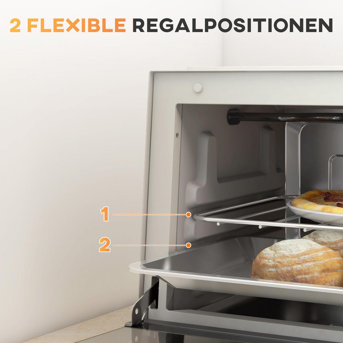 MINIBACKOFEN 9L 750W Mini Ofen mit Backblech & Grillrost, Temperatur 100-230°C, 60 Min. Timer, Edelstahl, Cremeweiß - Beige, Metall (35/20/24.6cm) - Beaface