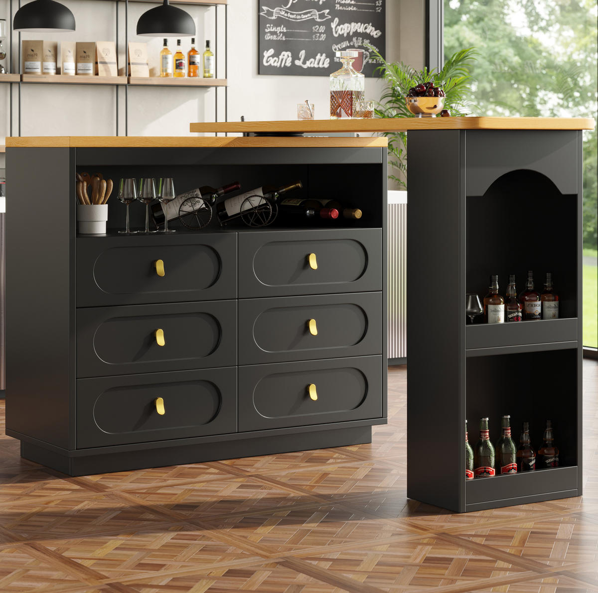 BARTISCH, MDF ausziehbar & drehbar mit Stauraum, 137-203/39/90 cm, Schwarz - Schwarz, Holzwerkstoff (39/90/137cm) - Redom