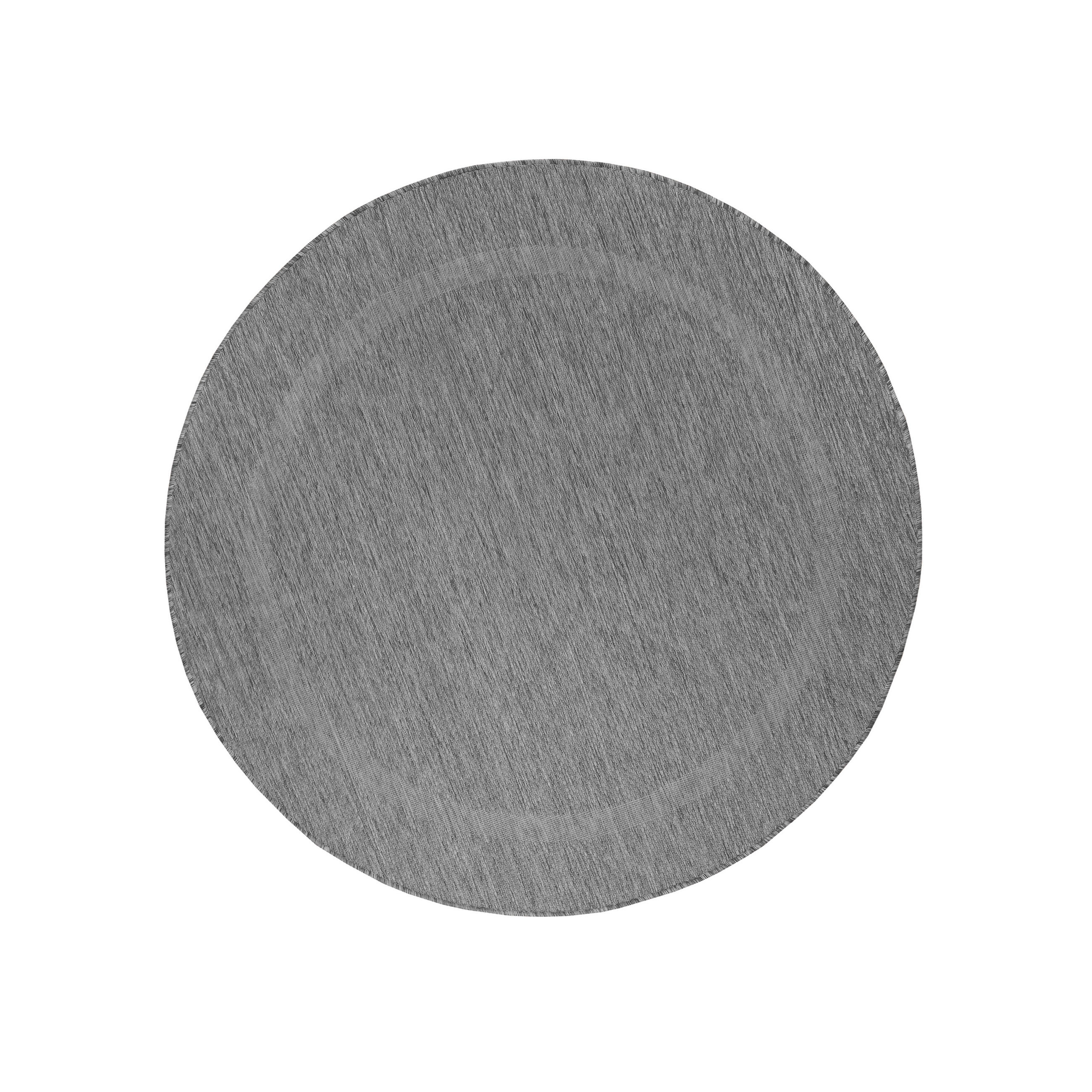 TEPPICH Outdoor Flachgewebe Uni-Design Polypropylen Balkon Grau Rund 200x200 - Grau, Textil (200/200cm) - KADIMA DESIGN