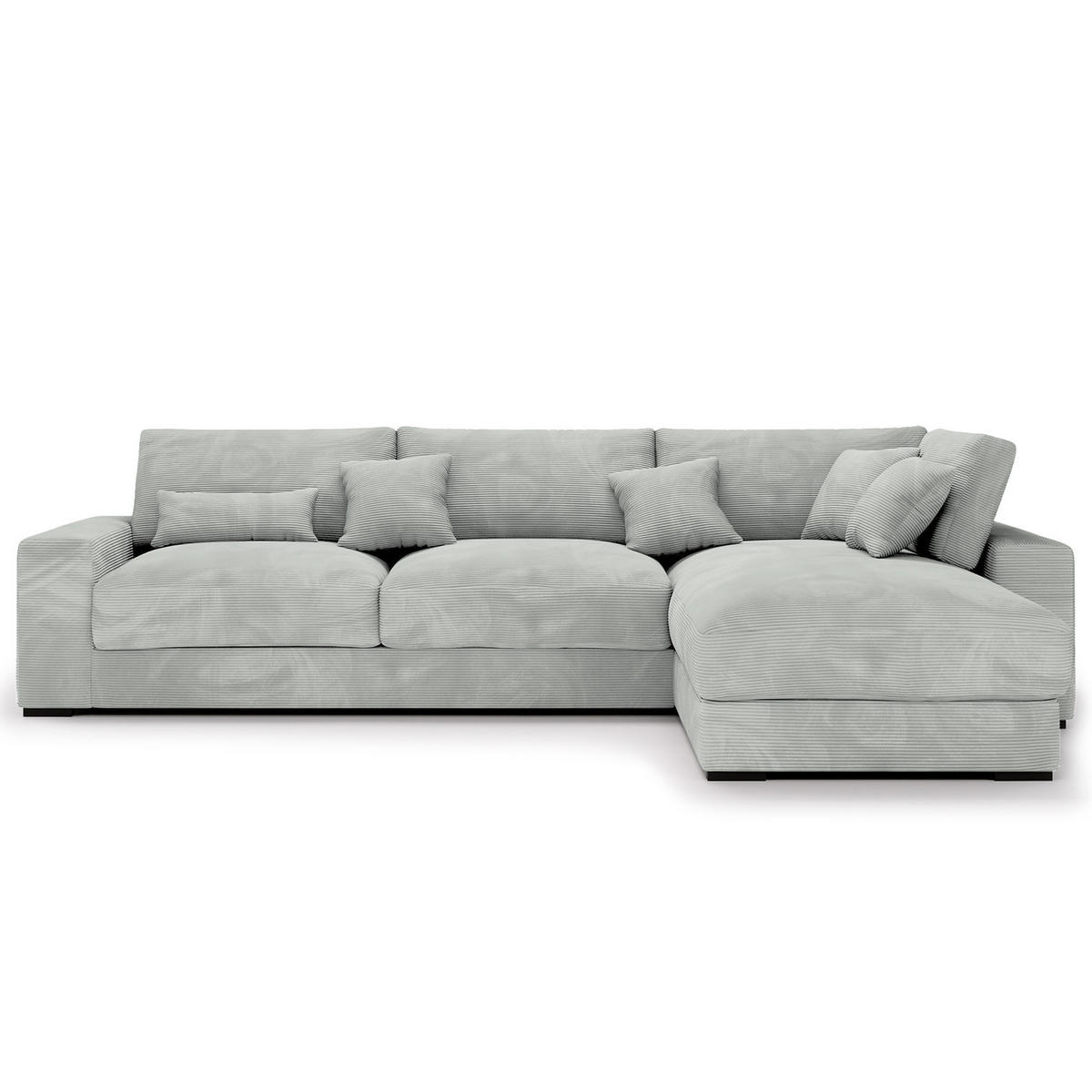 ECKSOFA mit Longchair - Hellgrau/Schwarz, Kunststoff/Textil (340/205cm) - home24