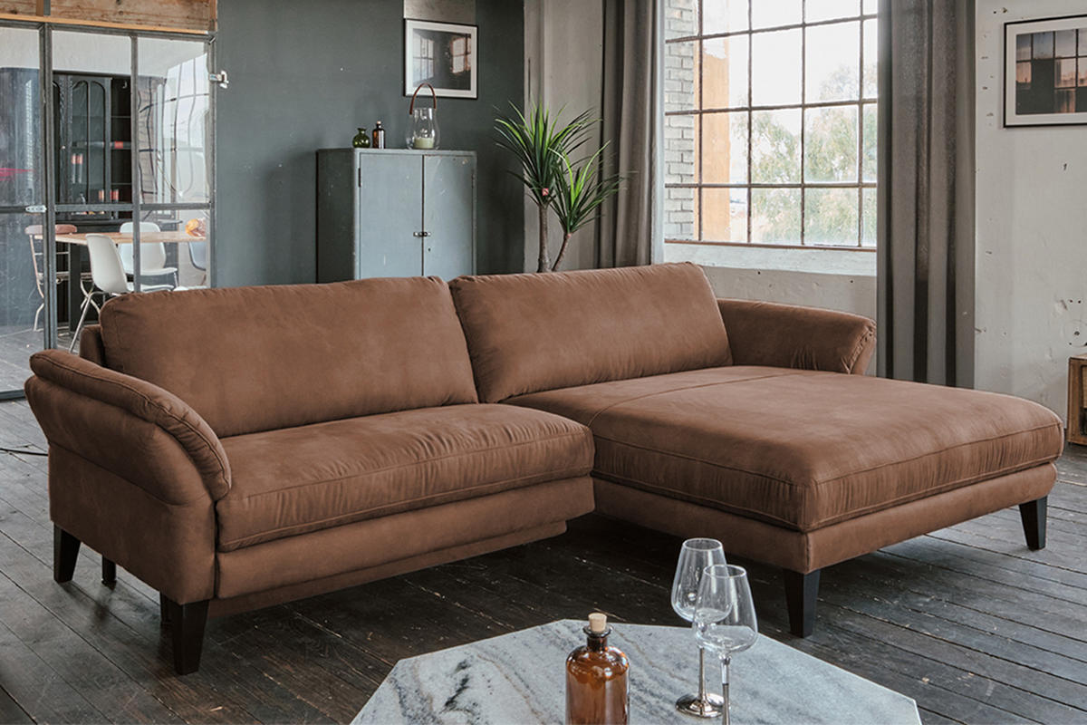 ECKSOFA MALTA Braun Webstoff - Dunkelbraun/Schwarz, Buchenholz/Textil (302/175cm) - KAWOLA