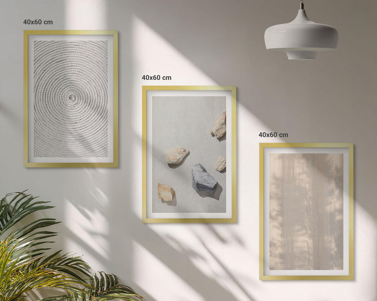 WANDBILDER 3er Set - 40x60 cm Goldrahmen - Boho-Naturtexturen und -Strukturen - Goldfarben, Kunststoff (40/60cm) - ArtPrintCave