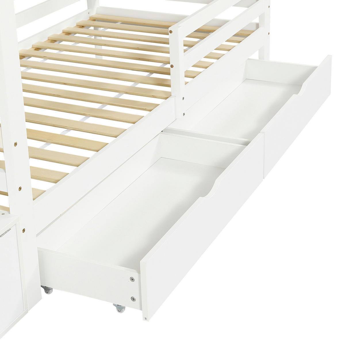 ETAGENBETT Weiß/Natur 90/200 cm mit Treppe und Stauraum - Weiß, Holz (90/200cm) - MIVRAY