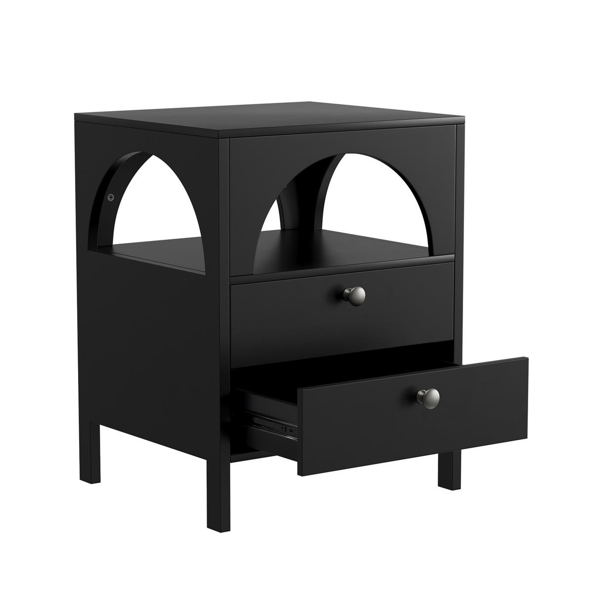 NACHTTISCH aus MDF mit 2 Schubladen & offenem Fach, 45/40/58 cm, Schwarz - Schwarz, Holzwerkstoff (40/58/45cm) - Redom