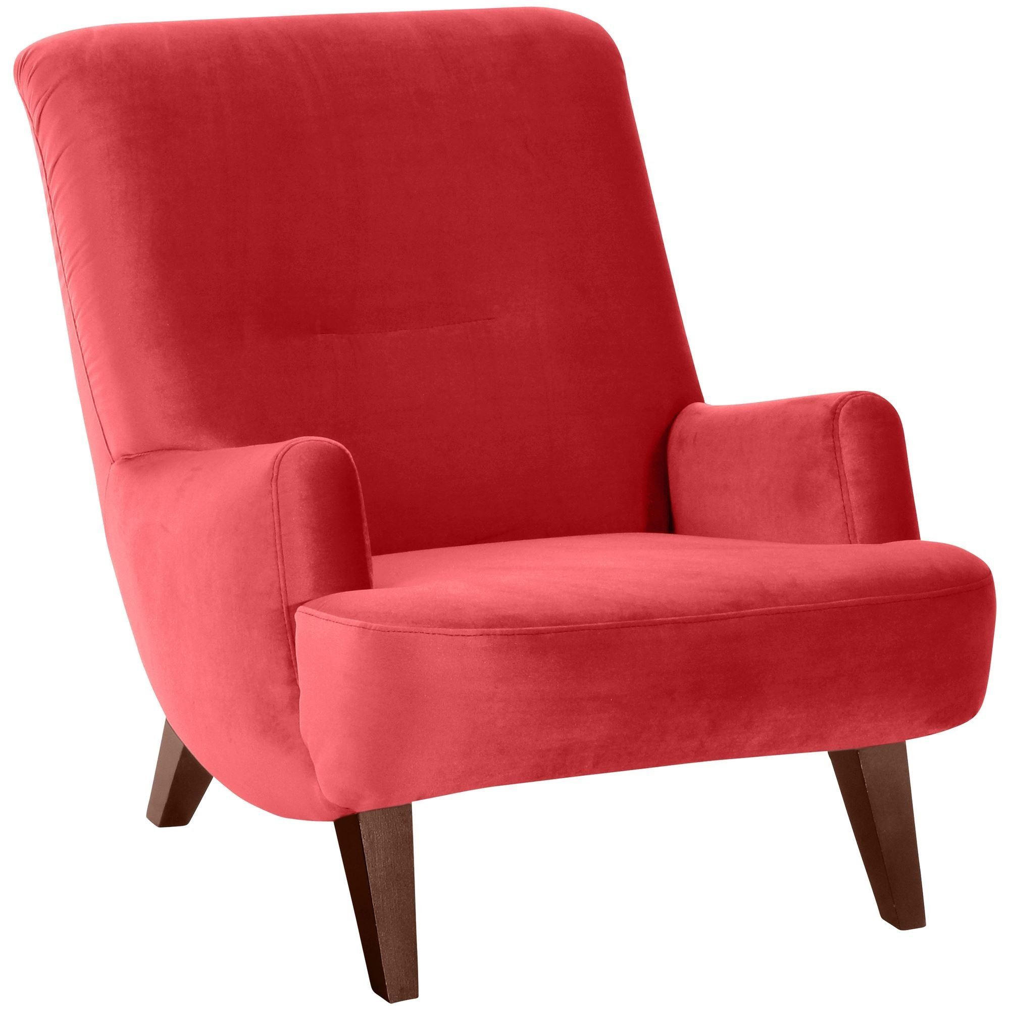 SESSEL Kajsa 71x80x101 Bezug Samtvelours Buche nussbaum/rot - Rot/Nussbaumfarben, Kunststoff (101/80/71cm) - 58aufmkessel
