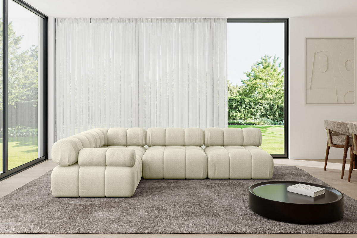 ECKSOFA modulares Sofa Mende-L2 - 285x190x70 cm Beige Velours - Beige, Holzwerkstoff/Textil (285/190cm) - ALTDECOR