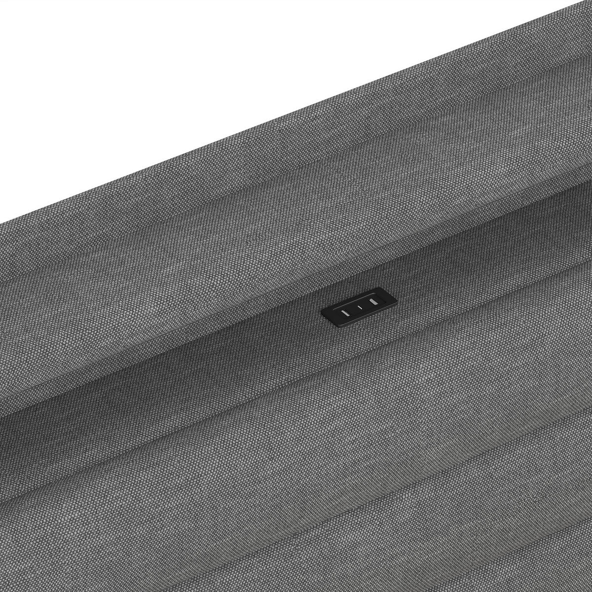 POLSTERBETT 90x200cm Grau LED Hydraulik USB Leinen - Grau, Holz (90/200cm) - FLIEKS