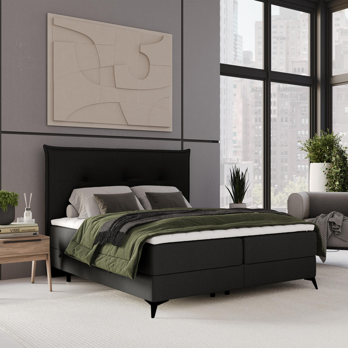 BOXBETT Menzzo Schwarz 120/200 cm mit Matratze und Topper - Schwarz, Holz/Holzwerkstoff (120/200cm) - Maison de Reve