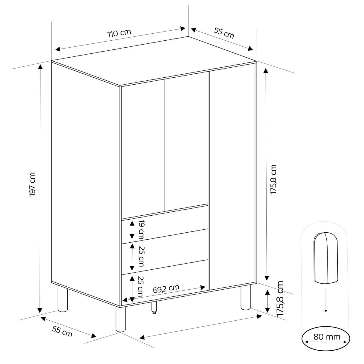 SCHRANK mit Schubladen SENA - Naturfarben, Holzwerkstoff (110/197/55cm) - Idohome