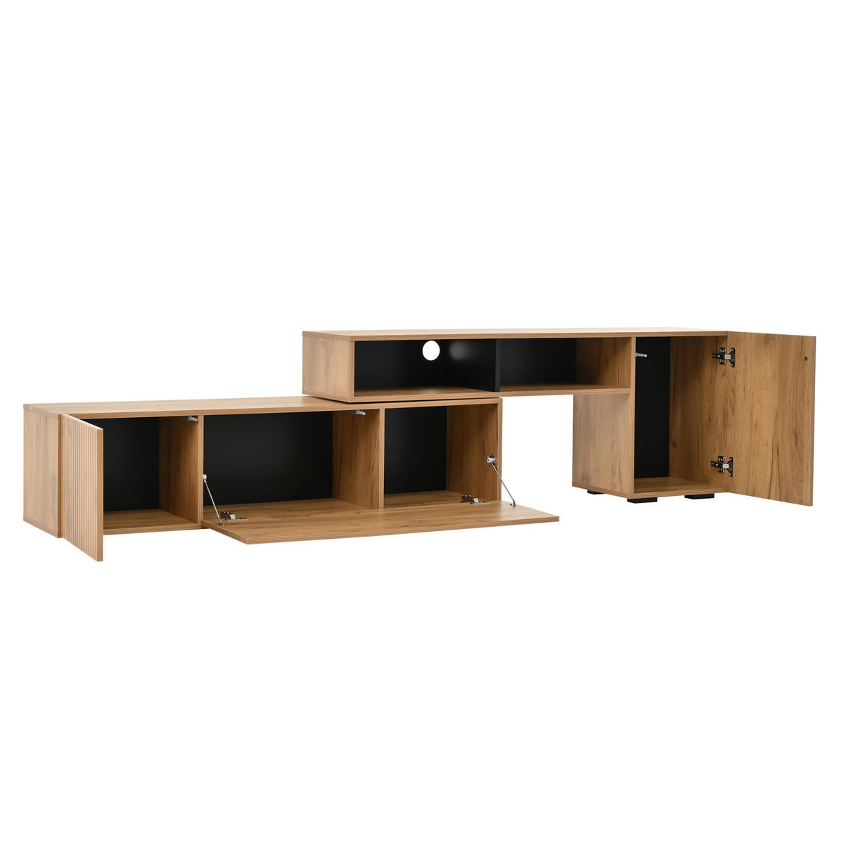 WOHNWAND 174-265/35/53,5 cm aus Spanplatte mit längenverstellbarem TV-Element Eichefarben/Schwarz - Eichefarben, Holzwerkstoff (135/53.5/35cm) - Modenvie