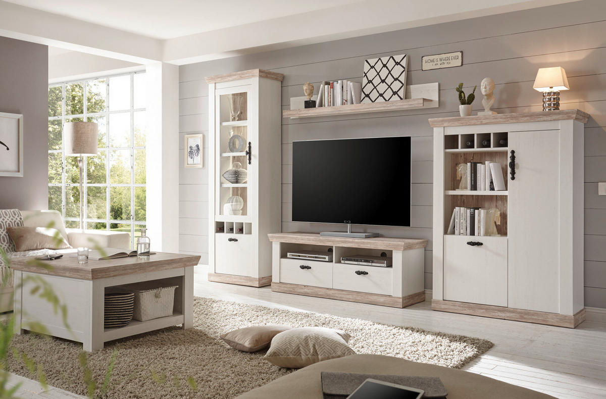 COUCHTISCH Pinie weiß, Oslo Pinie Landhaus, Beistelltisch mit Truhe Ablage, 86 x 86 cm quadratisch - Weiß/Pinienfarben, Holzwerkstoff (86/86/48cm) - Furn.Design