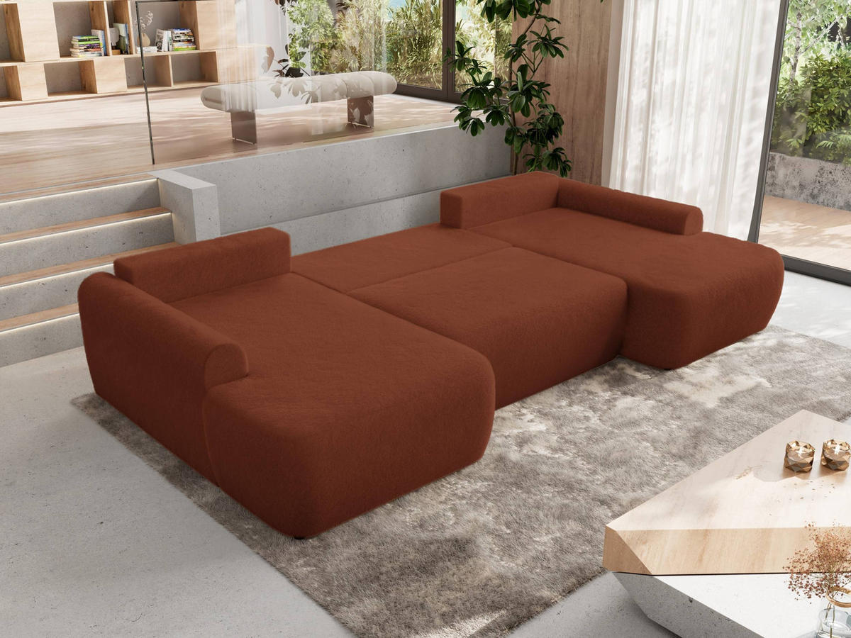 WOHNLANDSCHAFT CUBO U Orange Plüsch - Schwarz/Orange, Kunststoff/Textil (370/100/187cm) - MKS