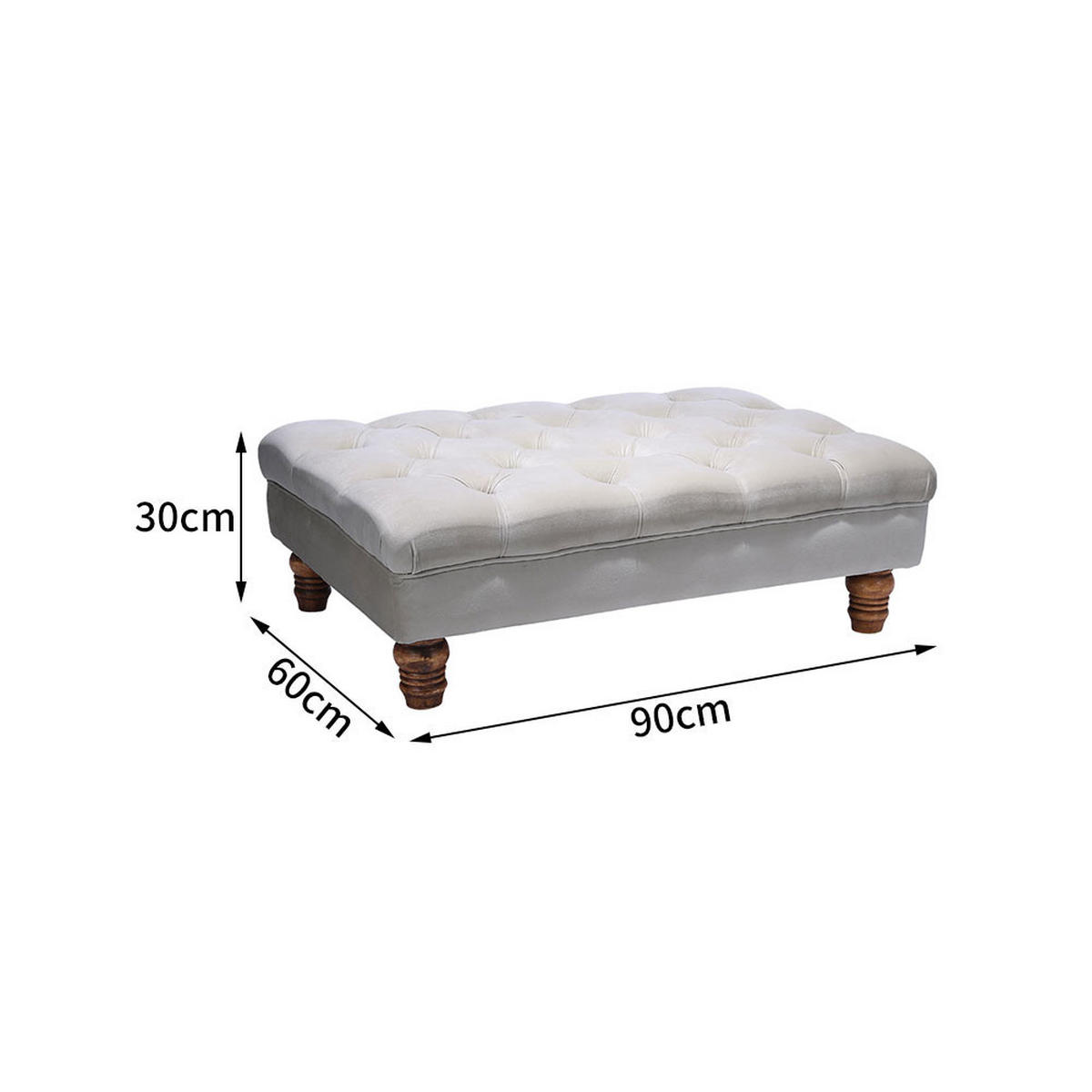 POLSTERHOCKER 90/60/30 cm Knopfheftung Holzbeine Flanell Grau - Walnussfarben/Grau, Holz/Textil (90/30/60cm) - Livingandhome